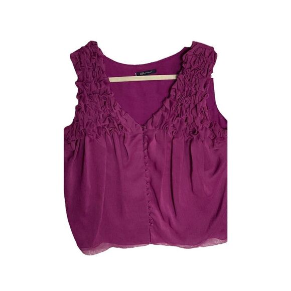Anne Klein Purple Ruffle Button Front Sleeveless Top Large - Picture 11 of 12